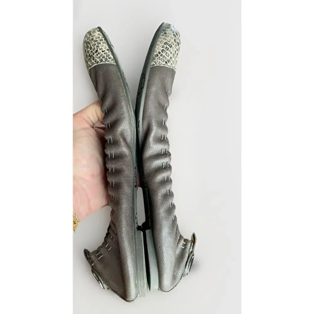 TORY BURCH Leather Snakeskin Ballet Flat Slip-On Shoe Grey Gunmetal Logo WMNS 9 - Picture 12 of 14